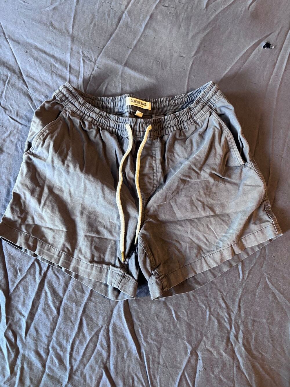Goodthreads Shorts Mens S Stretch Canvas Elastic Waist Drawstring Gray Casual